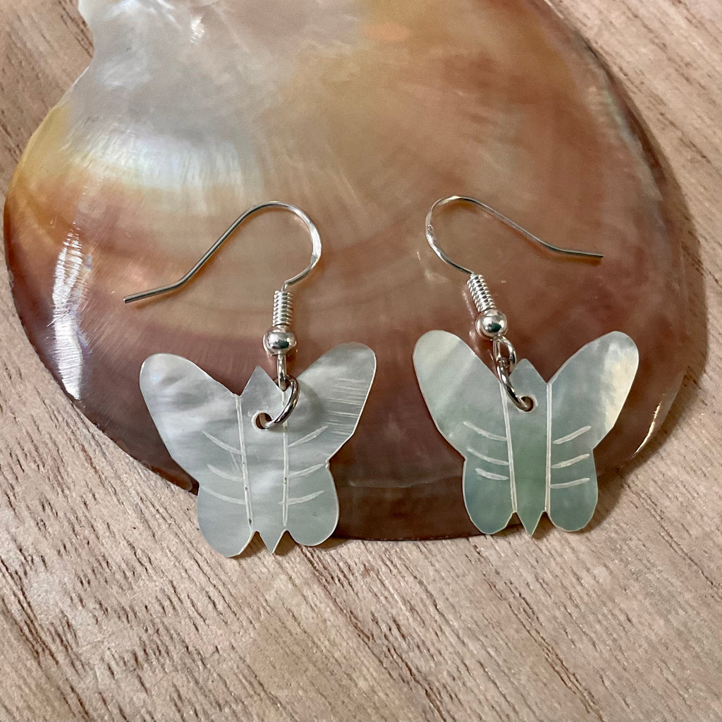 Carved MOP Butterfly Earrings