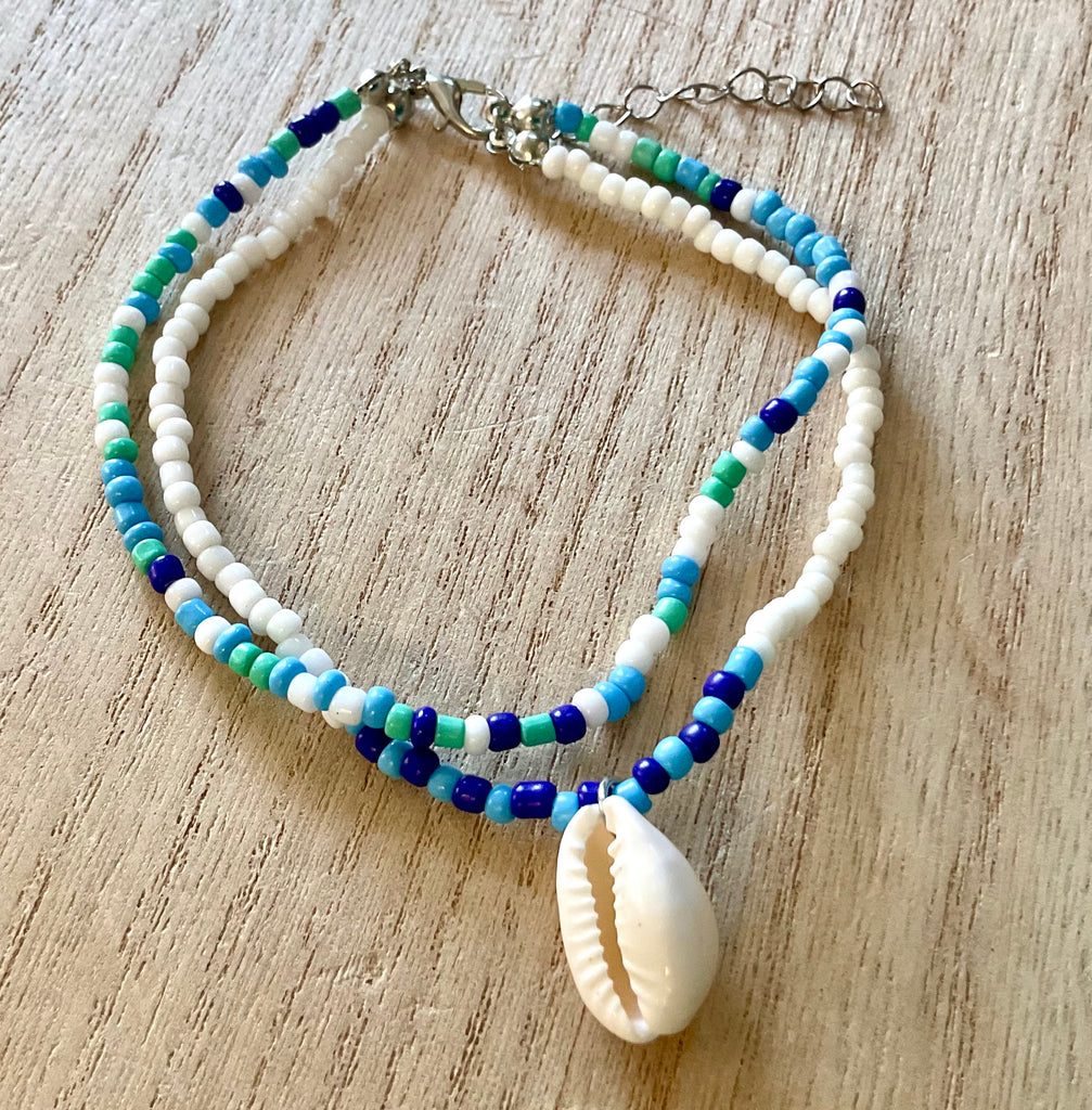 Cowrie Double Strand Beaded Anklet