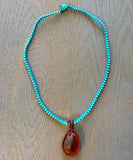 Amber Sea Glass Pendant Necklace