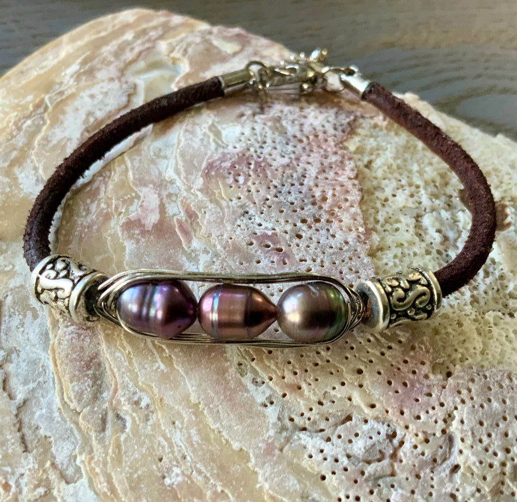 Pearl Trio Leather Bracelet