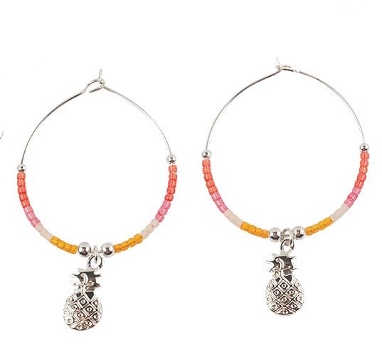 Pineapple Charm Hoop Earrings