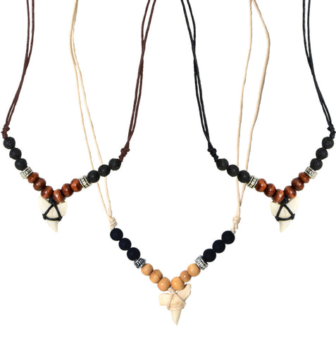 Shark Tooth Lava Wood Bead Necklace