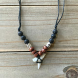 Shark Tooth Lava Wood Bead Necklace