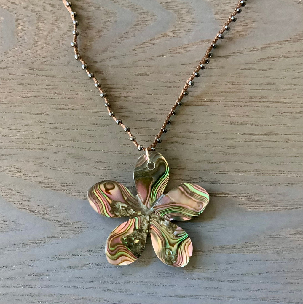 Abalone Flower Silk Beaded Necklace
