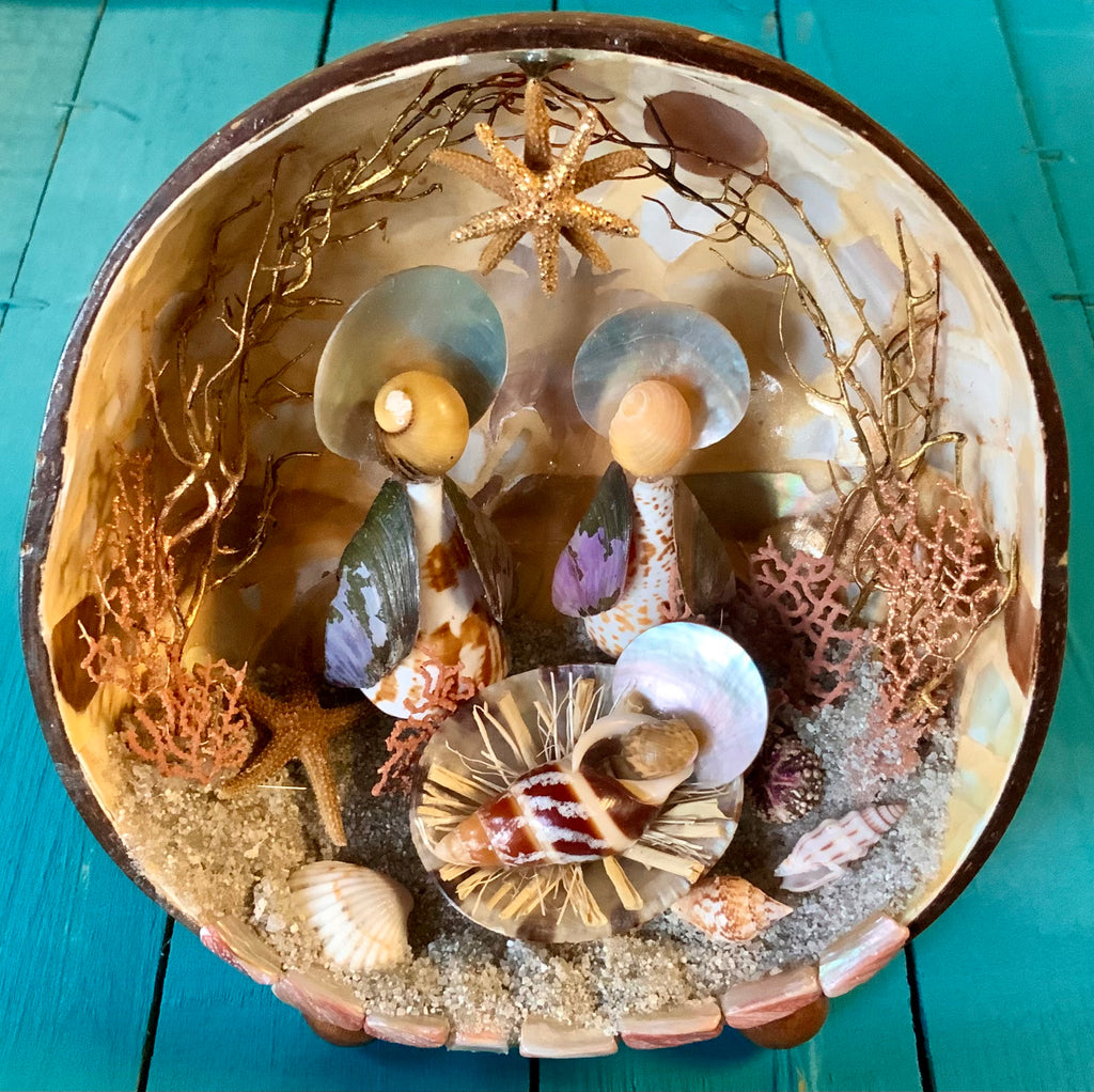 Mother Of Pearl Coconut Nativity Scene
