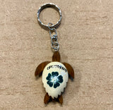 Hibiscus Turtle Wood Keychain
