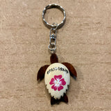 Hibiscus Turtle Wood Keychain