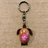 Hibiscus Turtle Wood Keychain