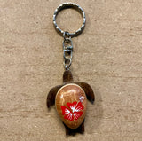 Hibiscus Turtle Wood Keychain