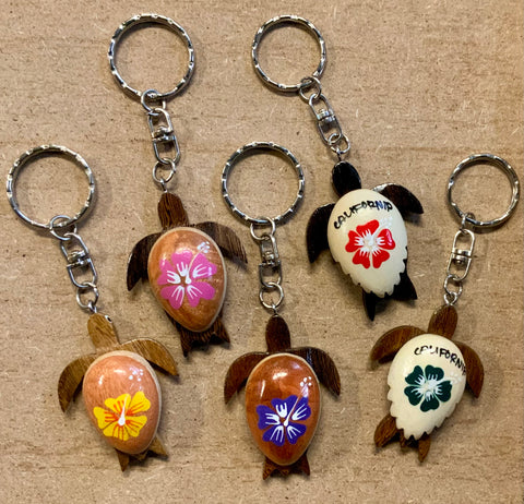 Hibiscus Turtle Wood Keychain
