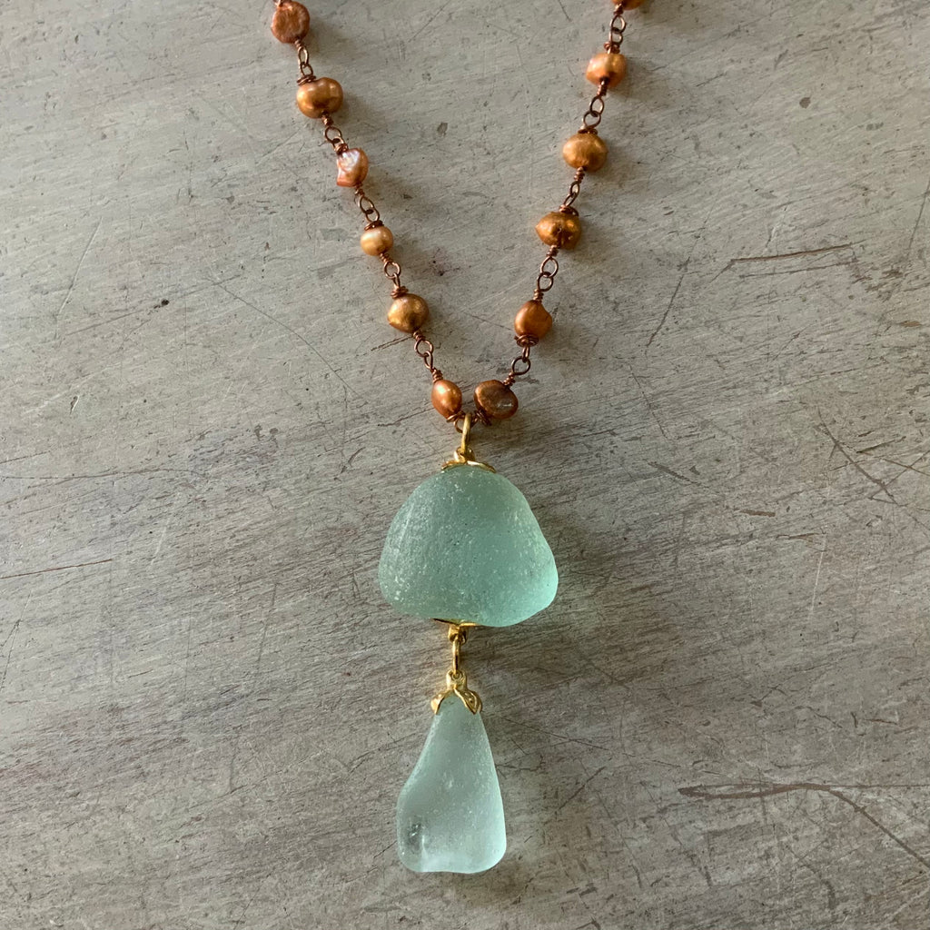 Seaglass Mushroom Pearl Necklace