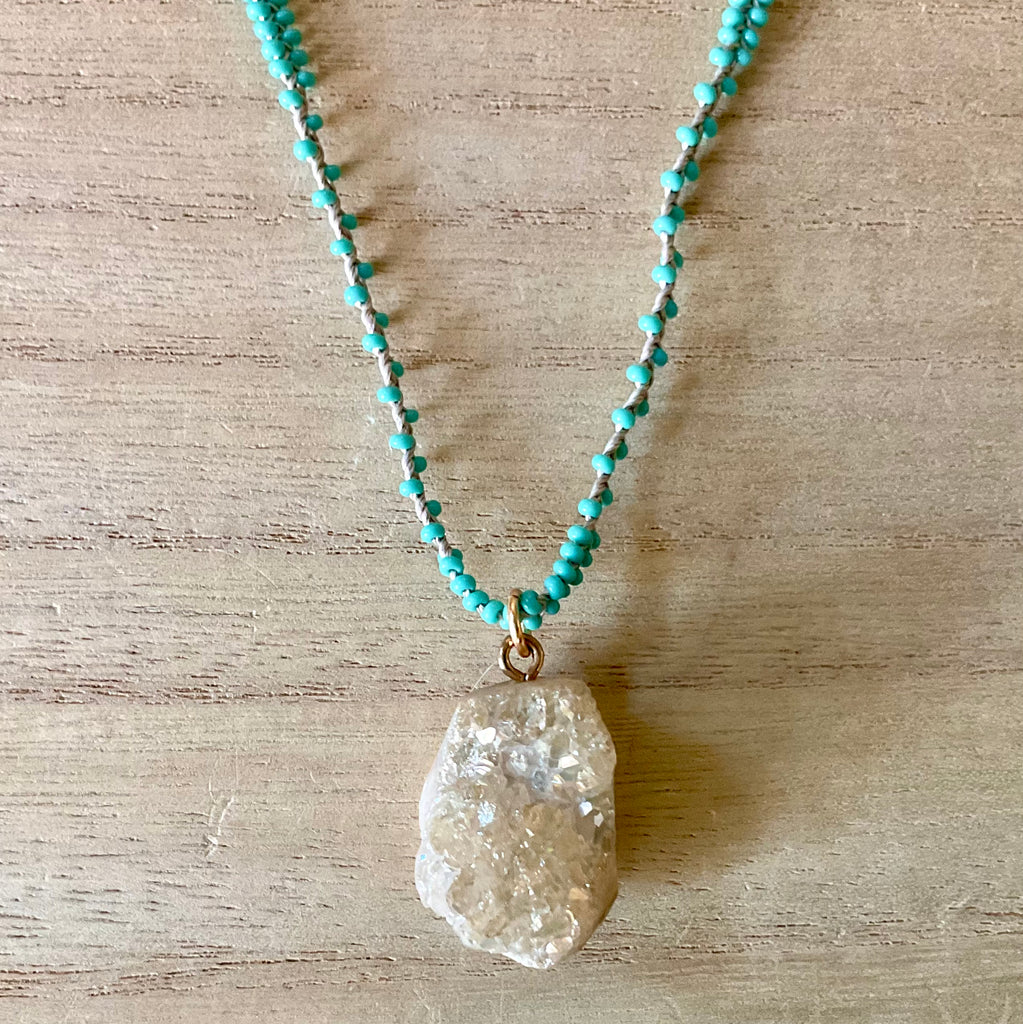 Double Pendant Seed Bead Crystal Necklace