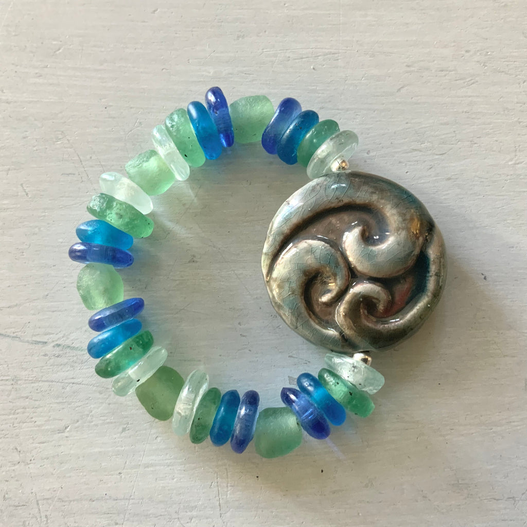 Sea Glass Pottery Bracelet