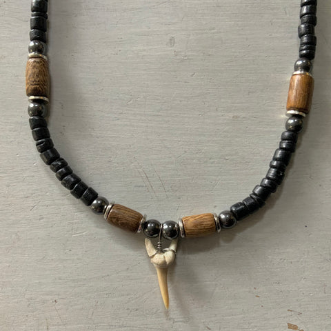Shark Tooth Hematite Bead Necklace