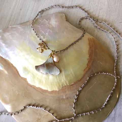 Abalone Whale Tail Charm Necklace