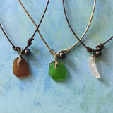Simple Seaglass Pearl Leather Necklace