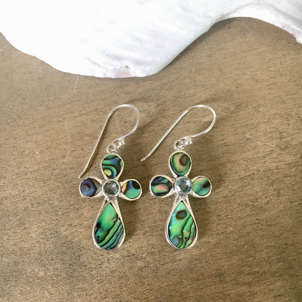 Abalone Stone Cross Earrings