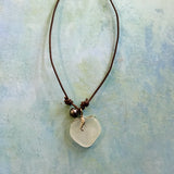 Simple Seaglass Pearl Leather Necklace