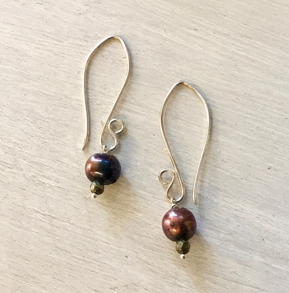 Black Pearl Long Hook Earrings