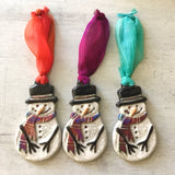Raku Pottery Snowman Ornaments