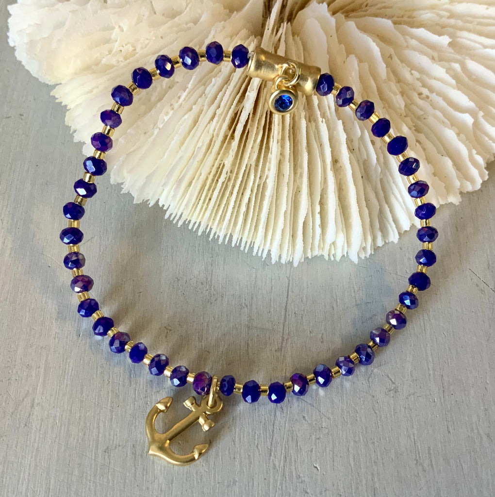Blue Crystal Charm Anchor Bracelet