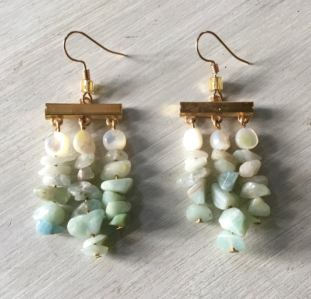 Aqua Marine MOP Waterfall Earrings