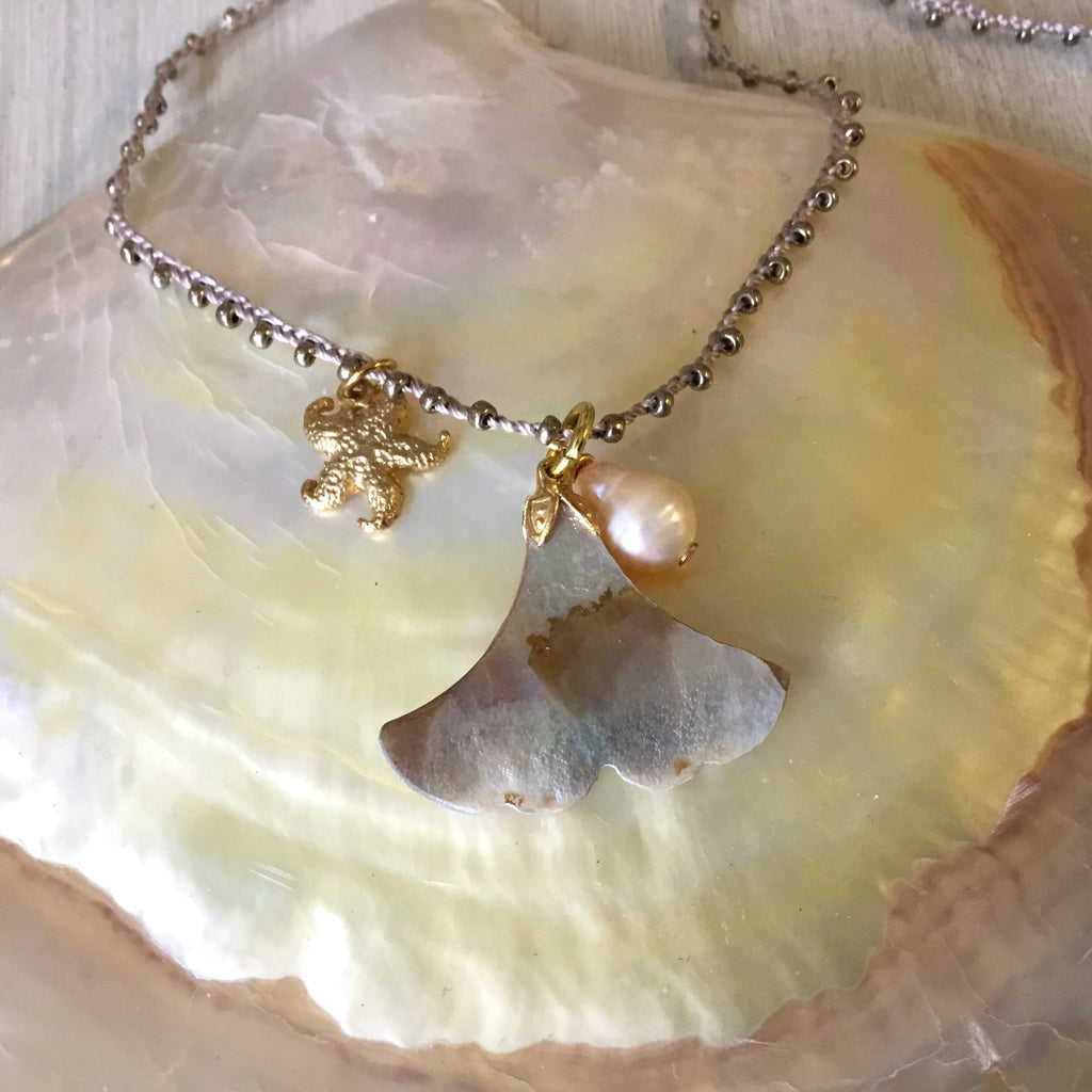 Abalone Whale Tail Charm Necklace