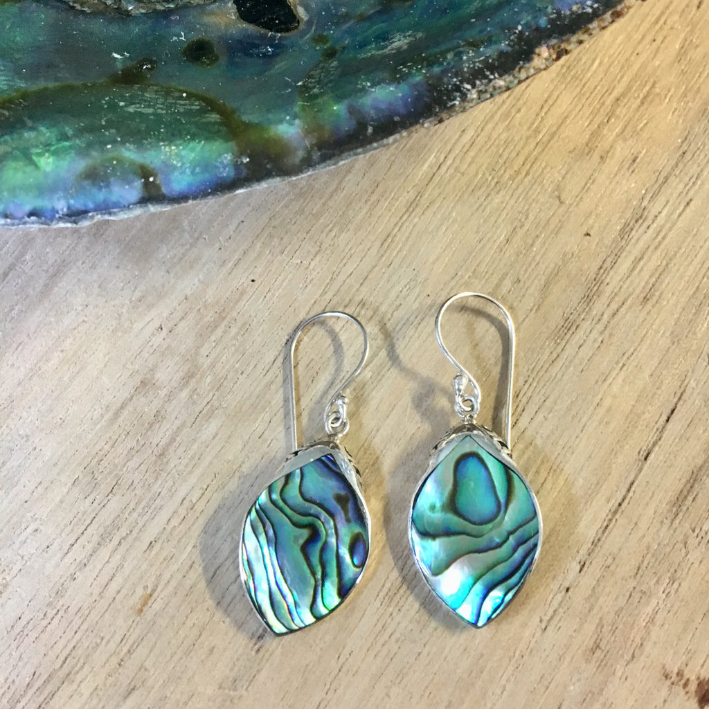 Abalone Design Top Leaf Earrings