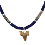 Blue Coconut Bead Shark Tooth Necklace