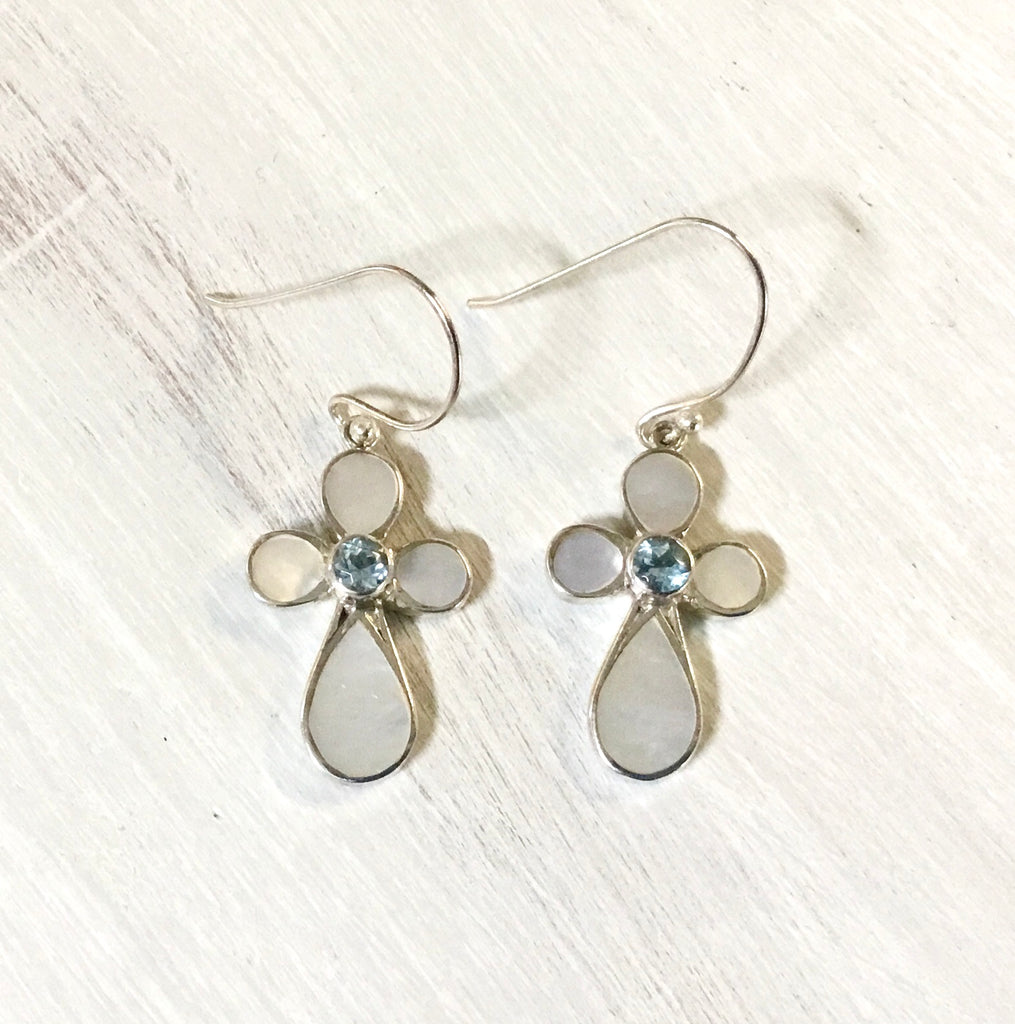 MOP Stone Cross Earrings