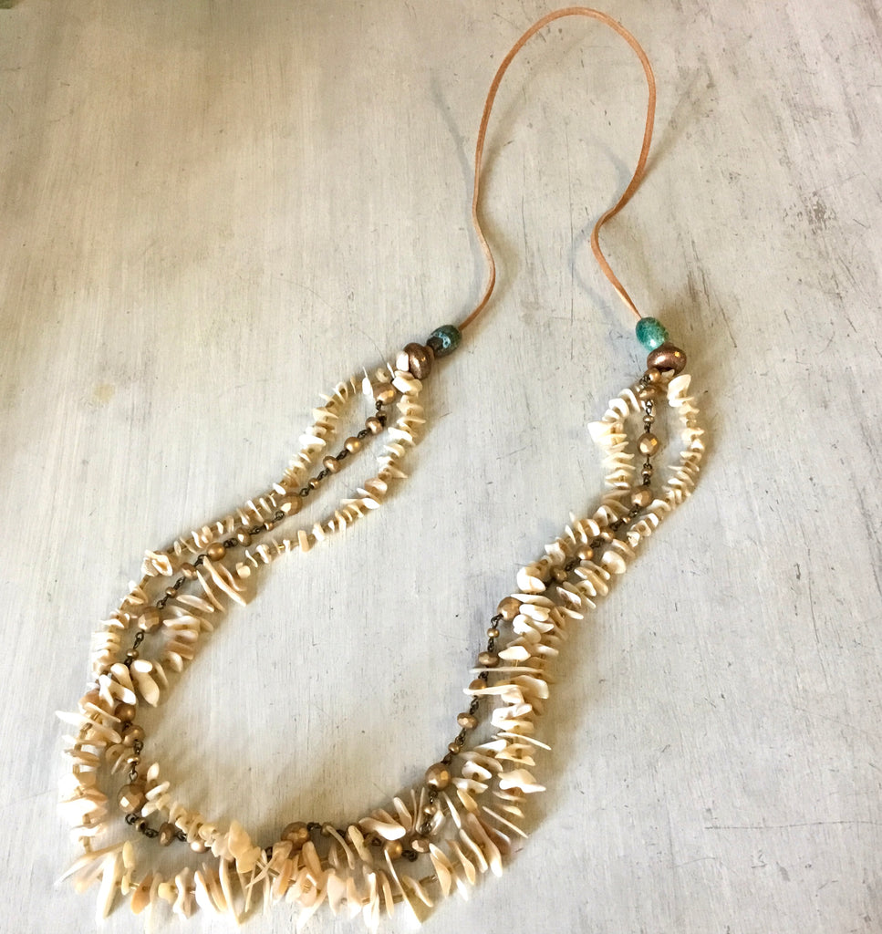 Mop Chip Multi Strand Necklace