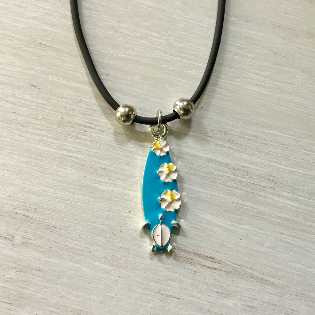Hibiscus Turtle Surfboard Necklace
