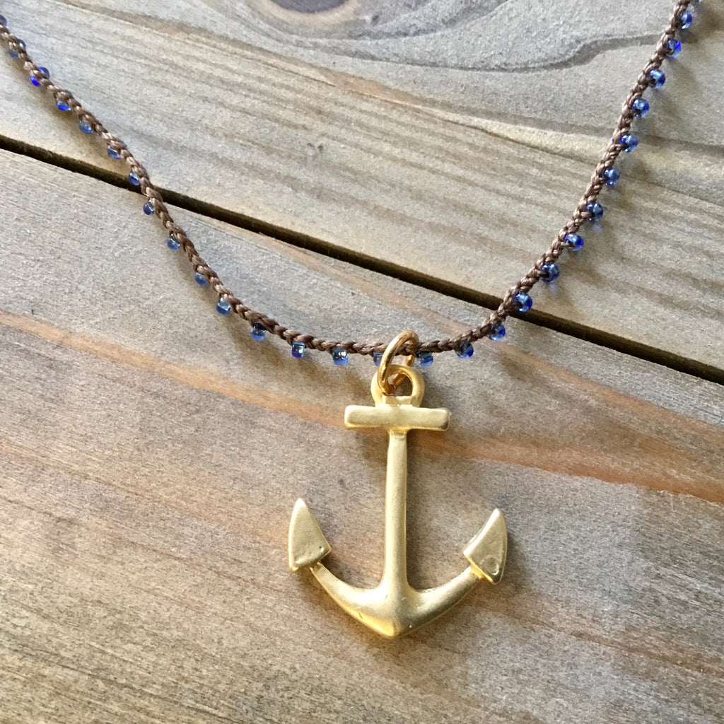 Gold Nautical Pendant Beaded Necklace