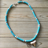 Blue Coconut Bead Shark Tooth Necklace