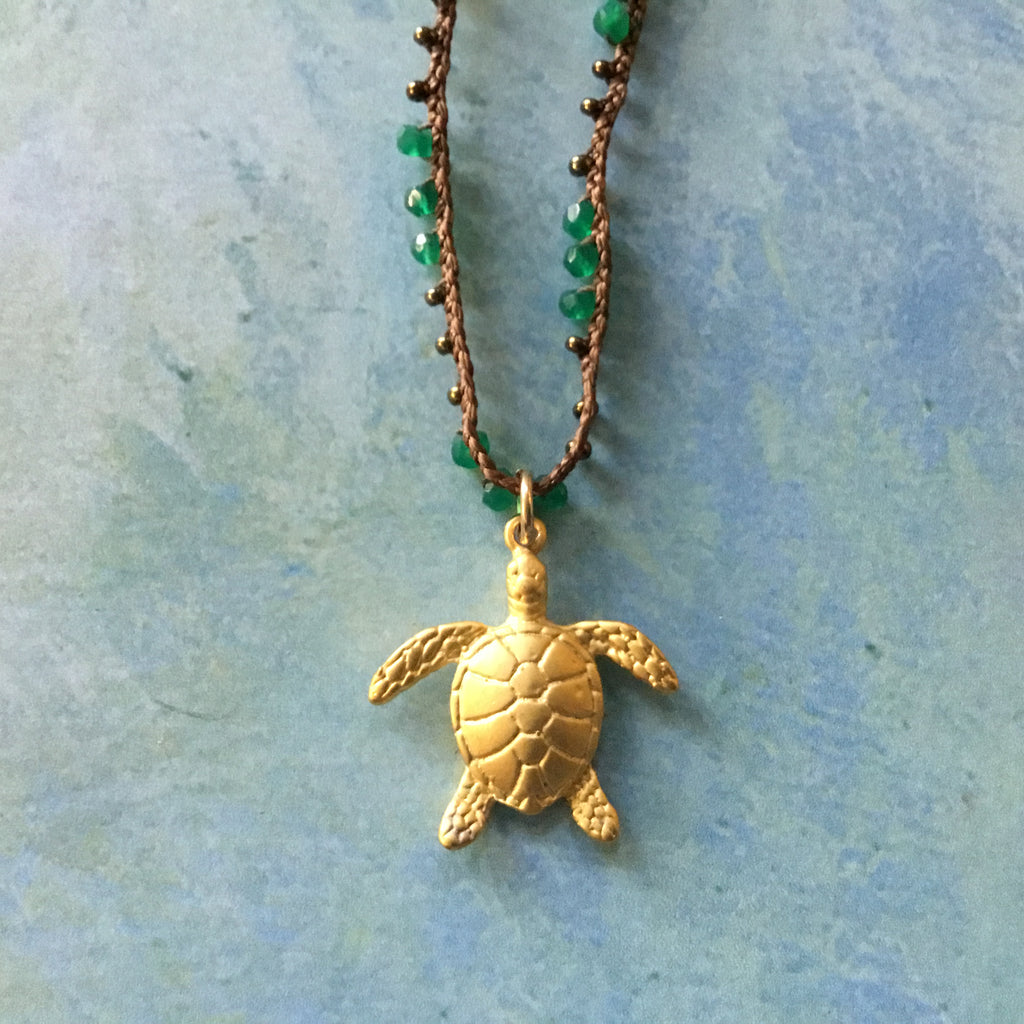 Golden Turtle Gemstone Necklace