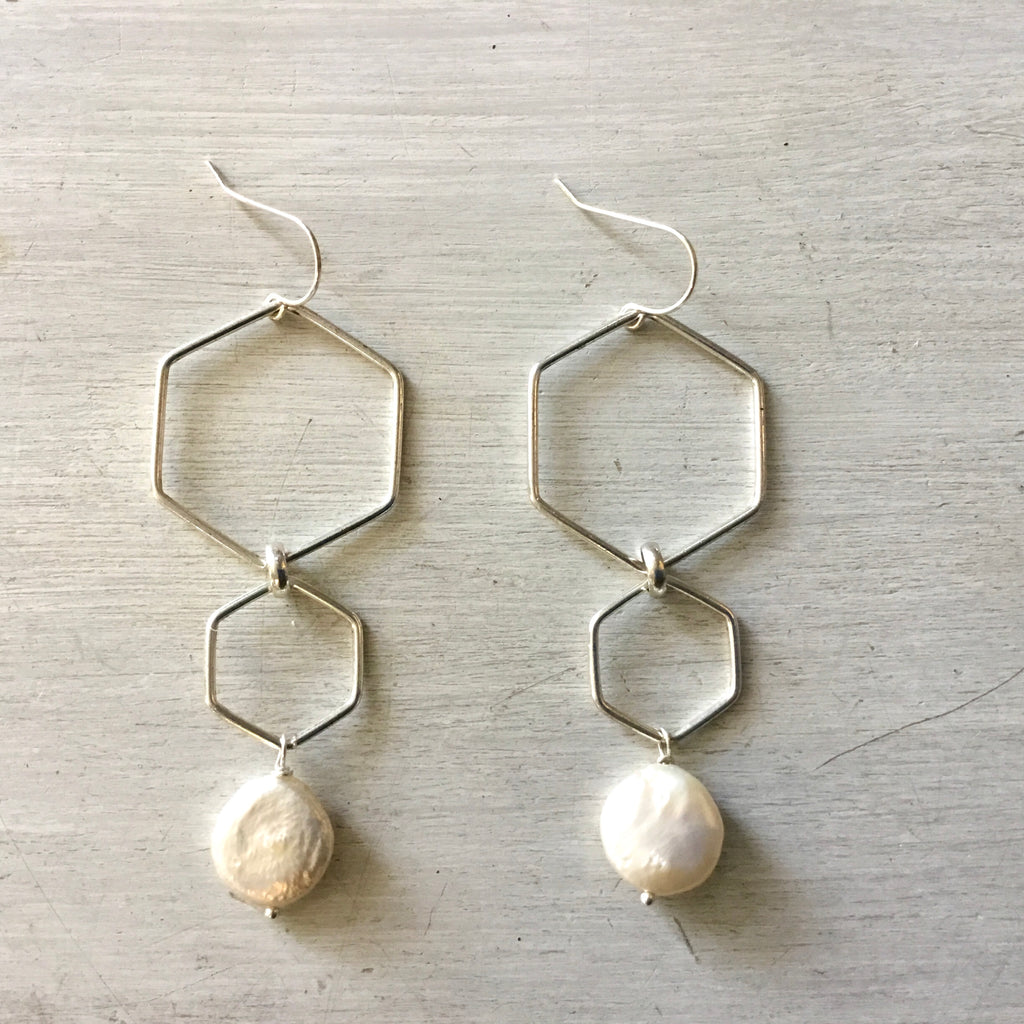 Pearl Drop Geometric Earrings