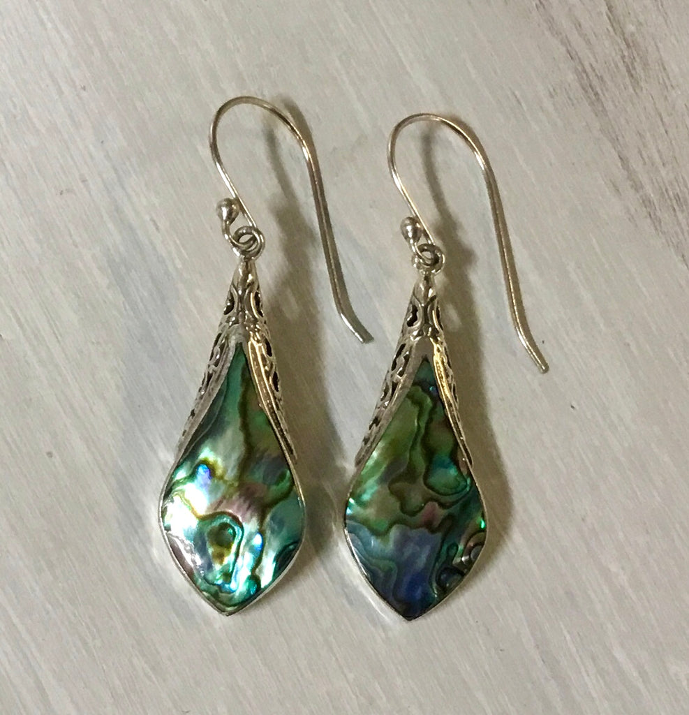 Abalone Filigree Rain Drop Earrings