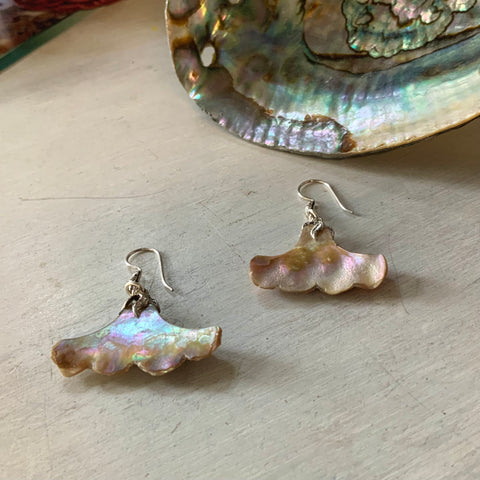 Carved Abalone Whale Tail Earrings