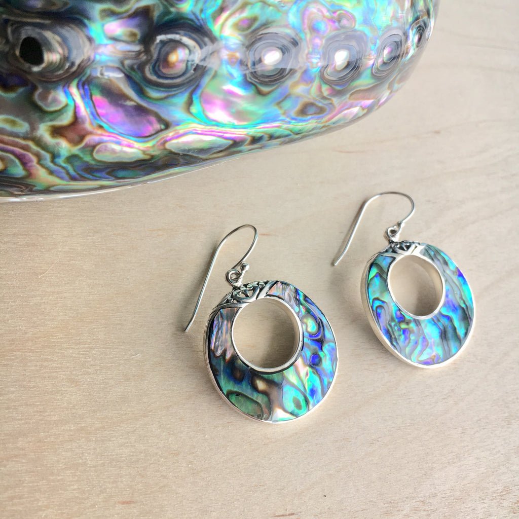 Abalone Filigree Hoop Earrings