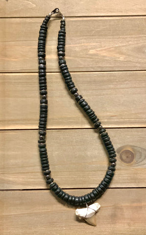 Fossil Shark Tooth Coconut Bead Necklace