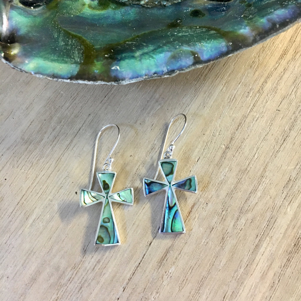 Abalone Cross Earrings