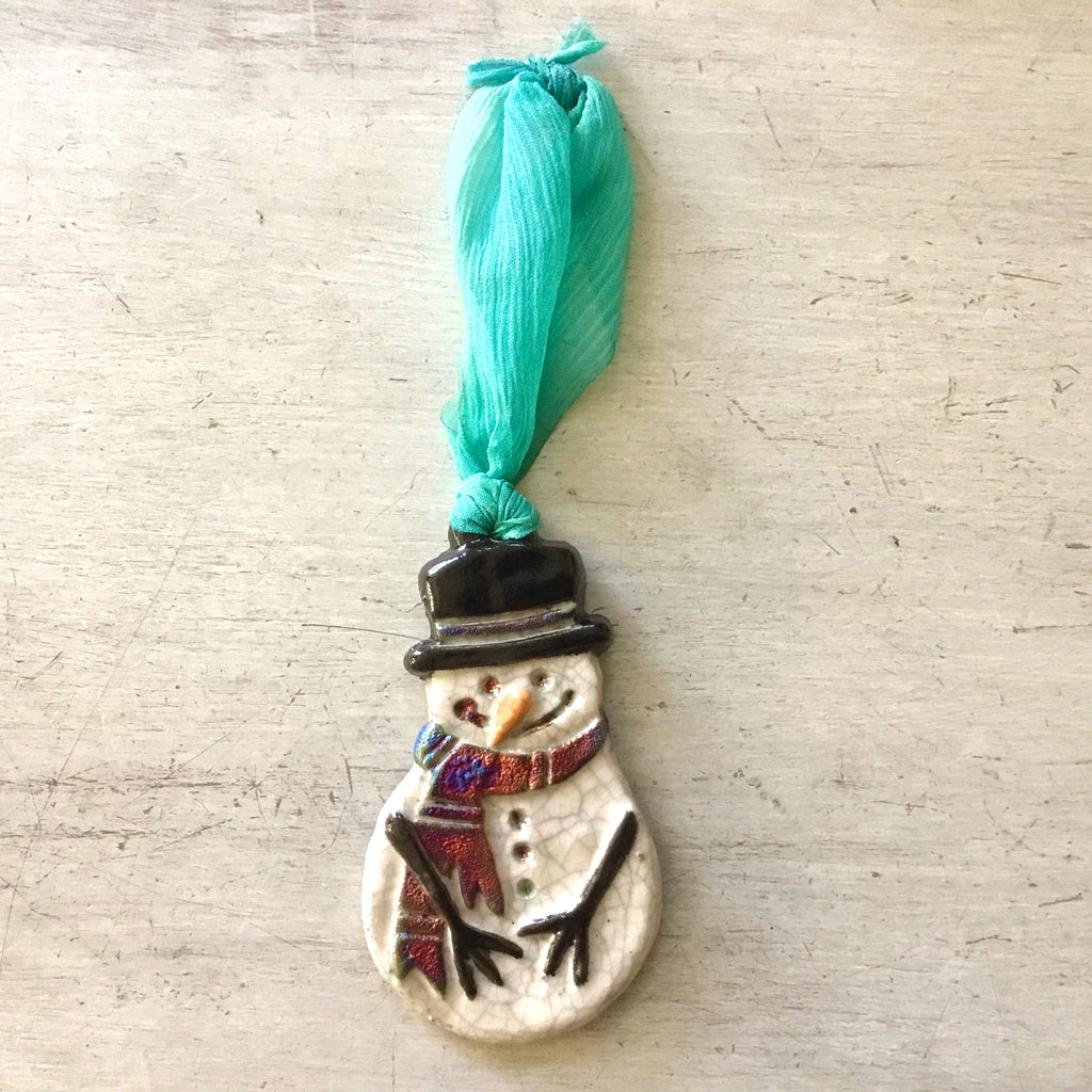 Raku Pottery Snowman Ornaments