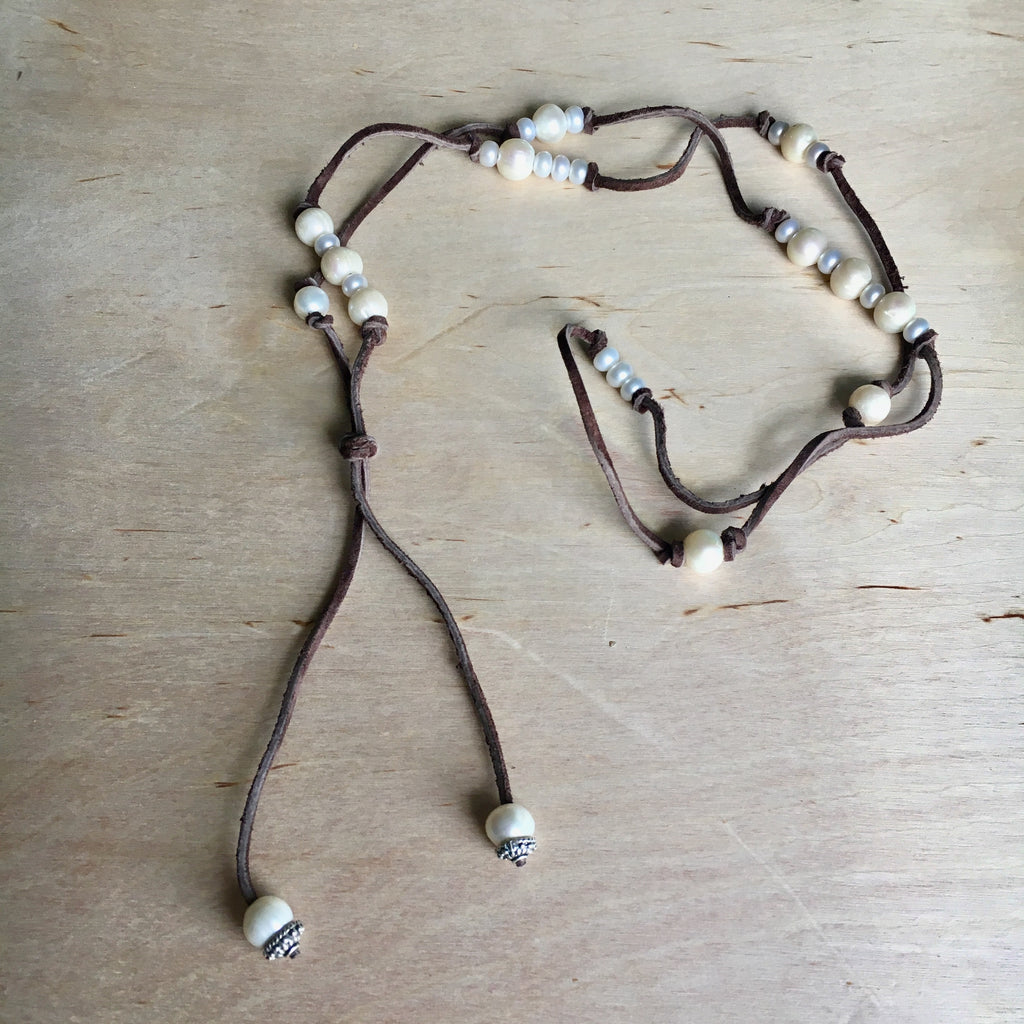 Pearl Leather Lariat Necklace