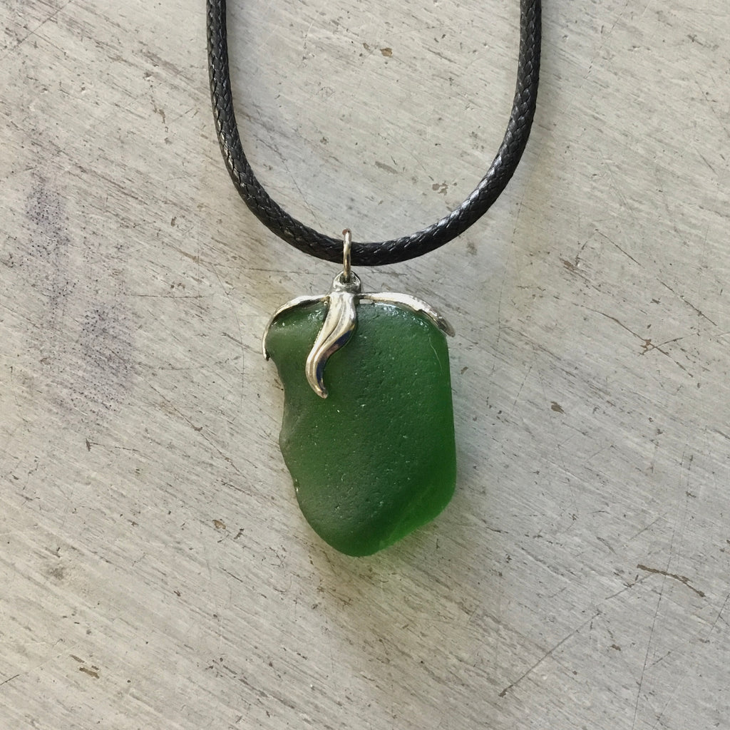 Seaglass Pendant Black Cord Necklace