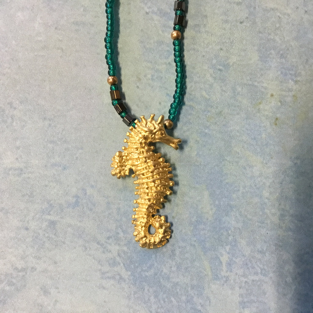 Emerald Golden Seahorse Necklace