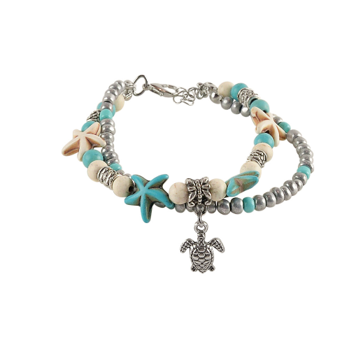 Sea Turtle Charm Double Anklet