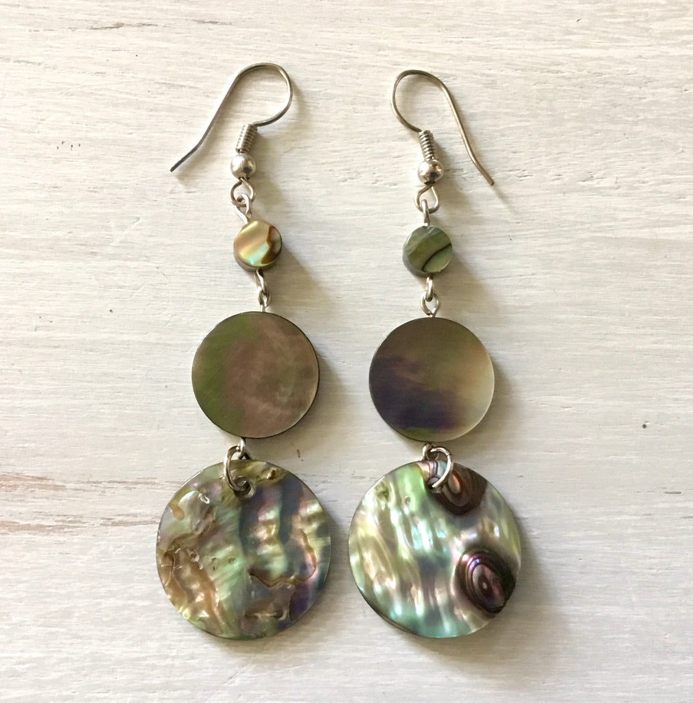 Abalone MOP Circle Drop Earrings