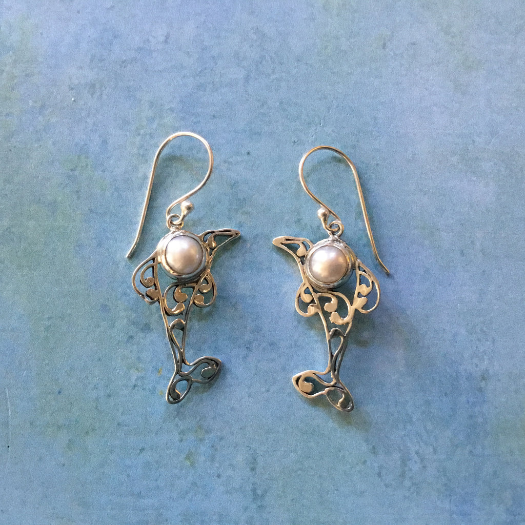 Dolphin Swirl Dangle Earrings
