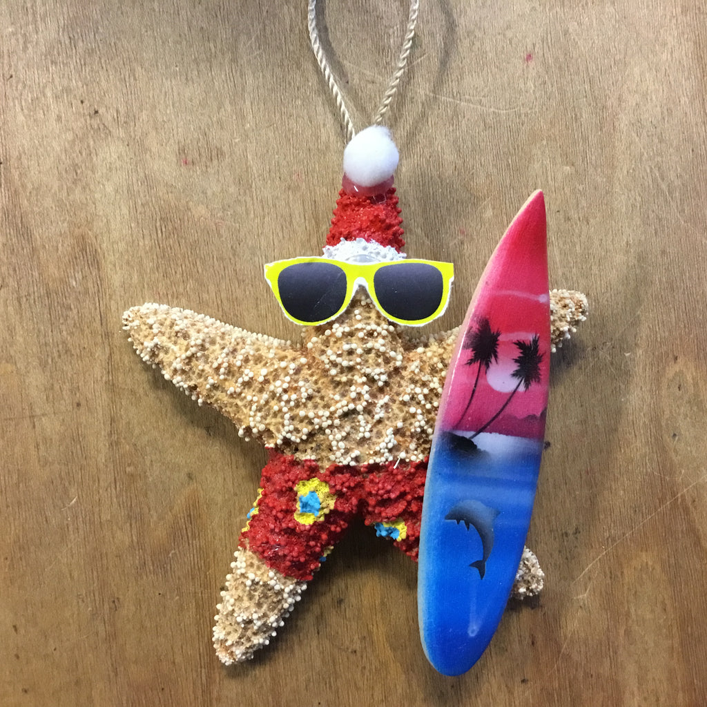 Surfer Santa Hat Starfish Ornament