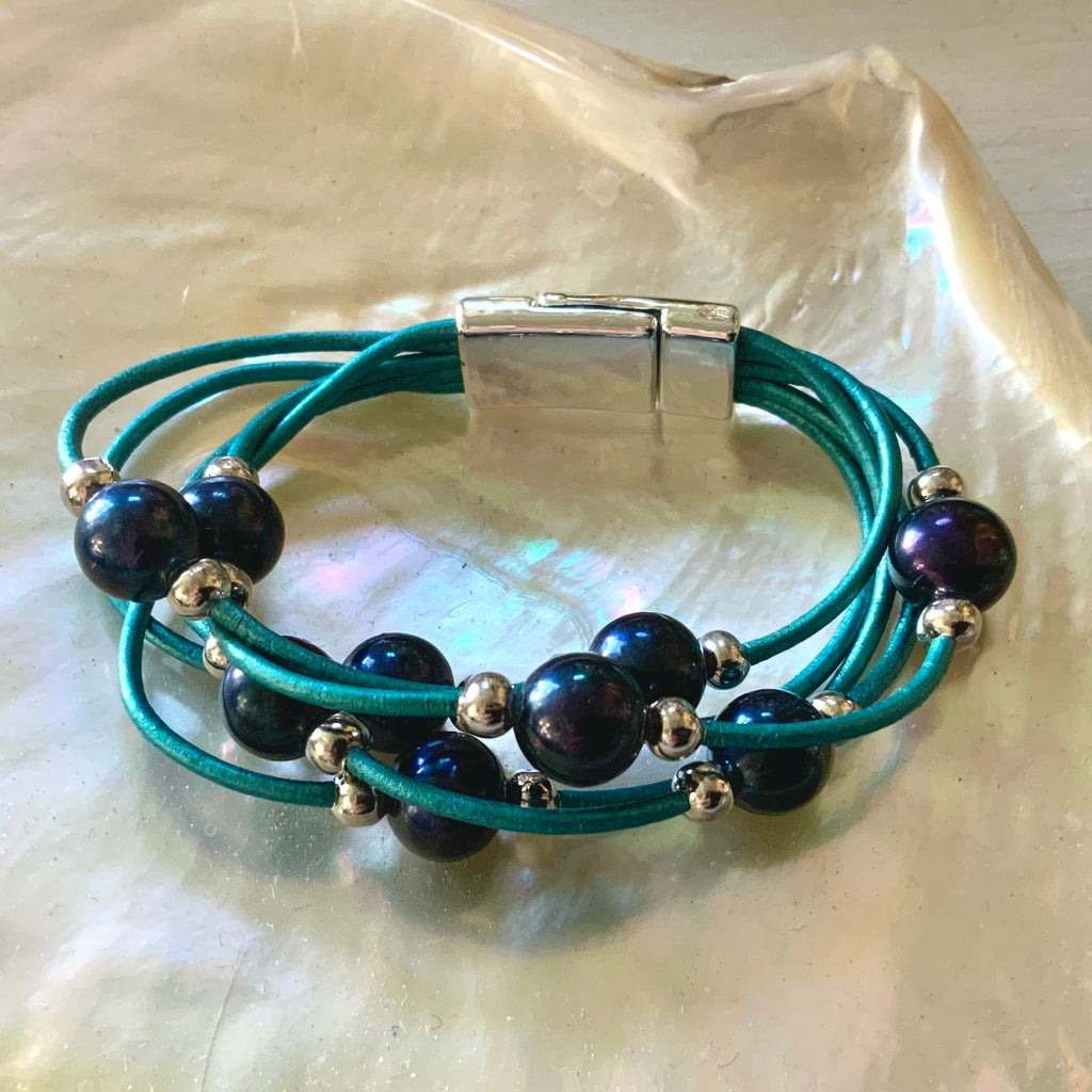 Multi-Strand Pearl Leather Bracelet